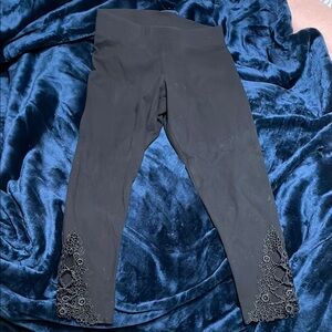 Black Leggings with Lace Detail